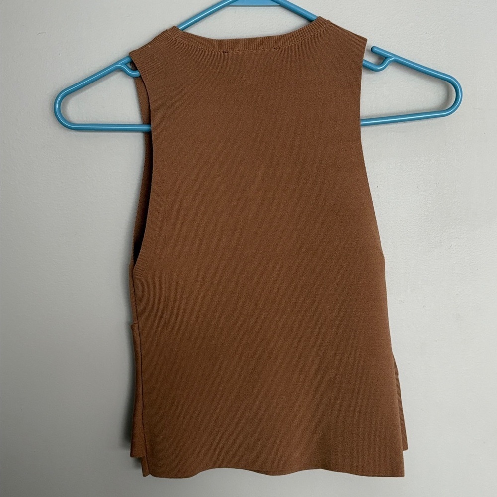 Express Brown Ribbed Knit Sleeveless Tank Top XS Twist Hem - Picture 5 of 6